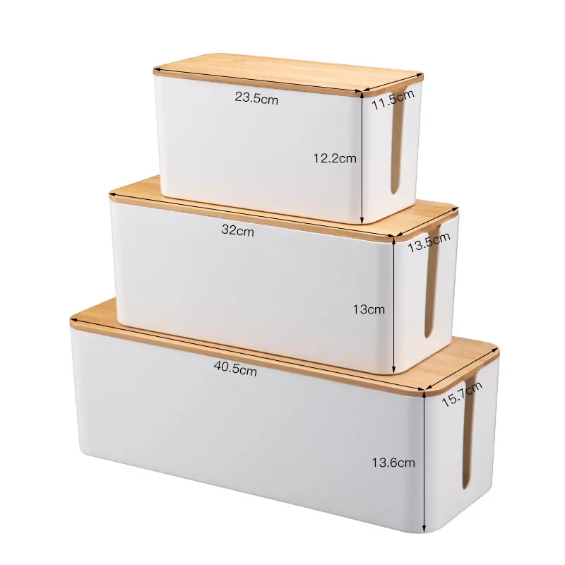 Creative Simple Wire Box Bamboo Wood Cover Cable Management Box Plug Board Storage Box Power Cord Charger Storage 6