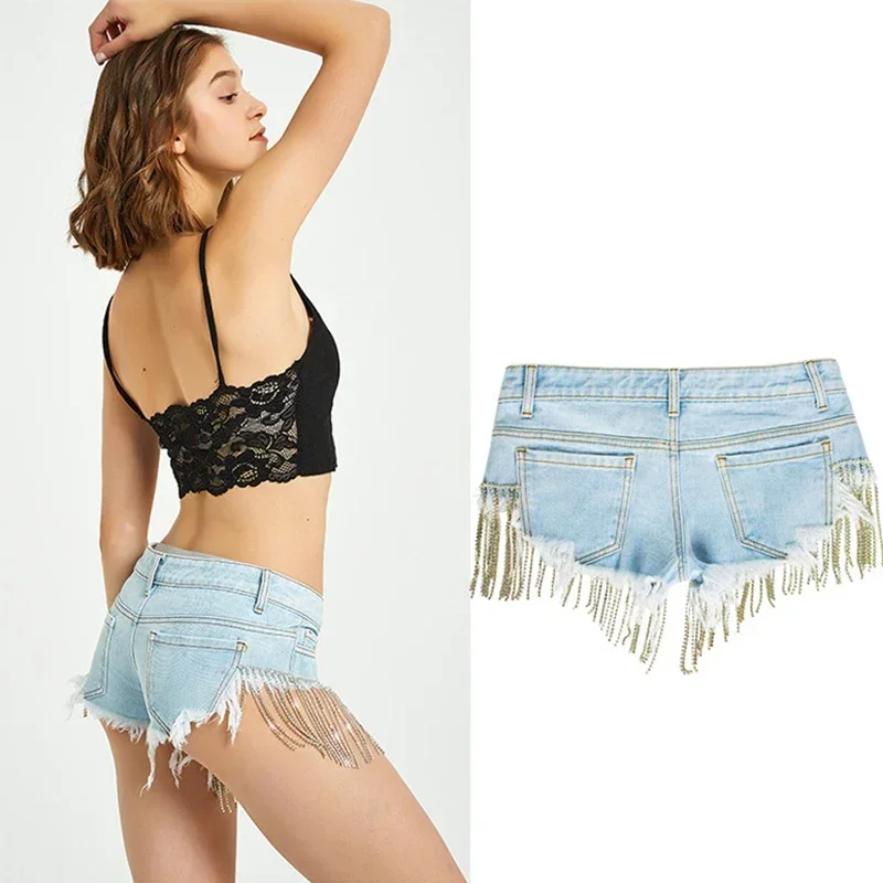 New Arrival Tassel Micro Mini Jean Shorts Women Low Waist Short Denim Jeans for Woman Blue Jeans new arrival summer women harem pants all matched casual cotton denim pants elastic waist yellow white jeans