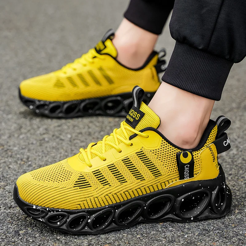 Men's Casual, Fashionable and Comfortable Shock-Absorbing Blade Shoes, Breathable Lace-Up Non-Slip Shoes, Suitable for Jogging, Daily Wear, Gym