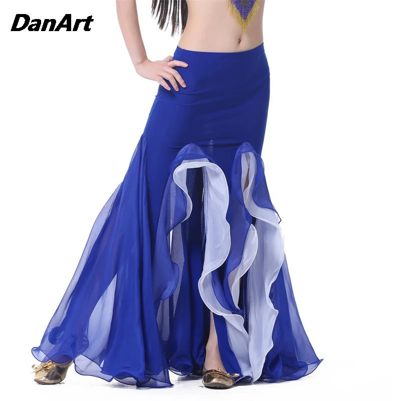 Lady Belly Dance Performance Dance Skirt Adult Sexy Danc Arabic Waves Long Dress Gypsy Spanish Split Dance Skirt Practice Outfit