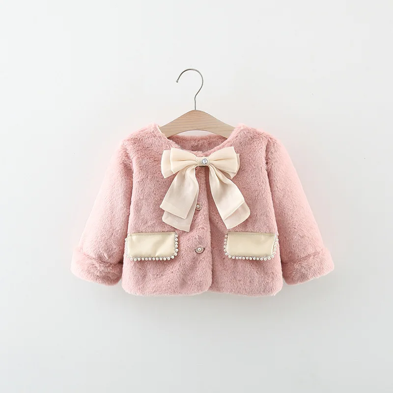 Girls' Sweater Solid Color Autumn Fashion Artificial Fur Princess Aromatherapy Children's Coat Girls' Baby Top Warm