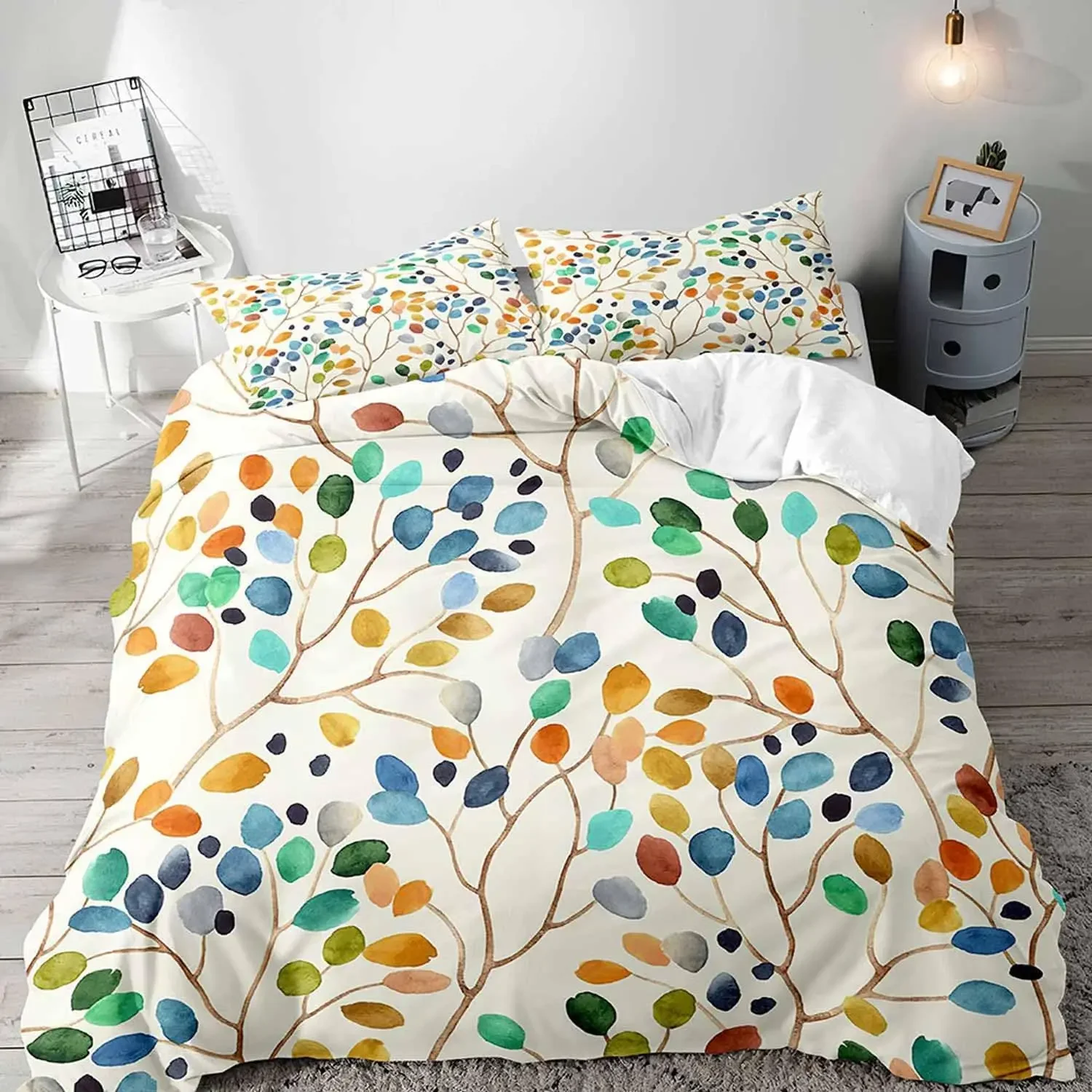 Botanical Leaves Duvet Cover Floral Print King Bedding Set Soft Microfiber Geometric Pattern Comforter Cover With 2 Pillowcases