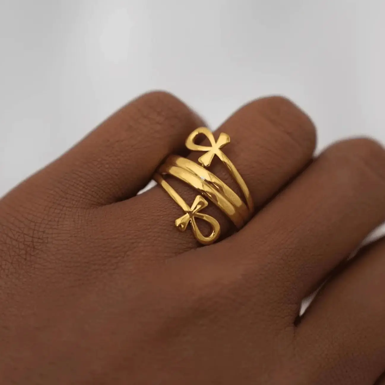 Egyptian Jewelry Key Of Life Ankh Ring for Women Gold Stainless Steel