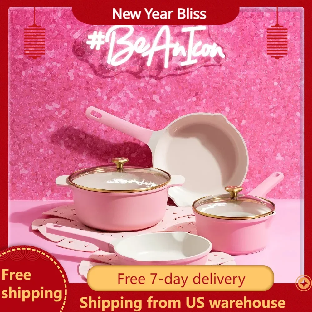 

Pots and Pans Set for Kitchen Pots Set Pink Kitchen Cookware Kit Pot for Cooking Cookware Kits Free Shipping Pan Sets Dining Bar