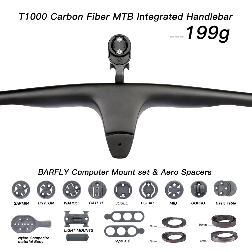 Bicycle Handlebar T1000 Carbon fiber integrated MTB Bicycle Handlebar Riser Flat Handlebar Titanium screw use mtb XC cross country Endurance