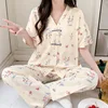 بيجامة قطنية للنساء ملابس نوم بيجامة كبيرة الحجم ملابس نوم صيفية نسائية بأكمام قصيرة طقم بيجامة