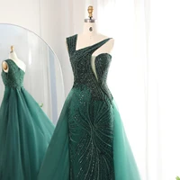 Luxury Emerald Green Evening Dress with Overskirt Elegant One Shoulder Women Wedding Party Prom Formal Gowns 128 1