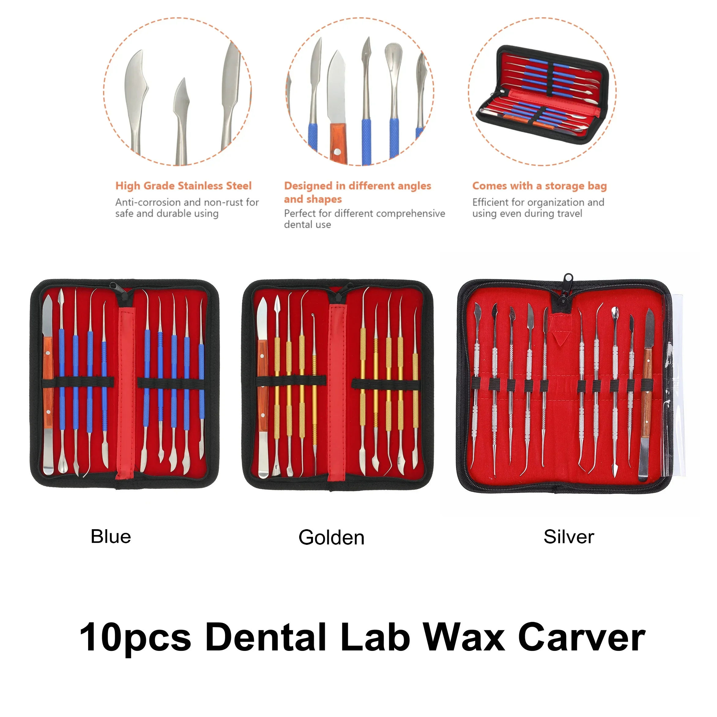 

10pcs Dental Carving Plaster Knife Spatula Practical Stainless Steel Teeth Wax Dentist Tool kit Dental Instrument Tool Organizer