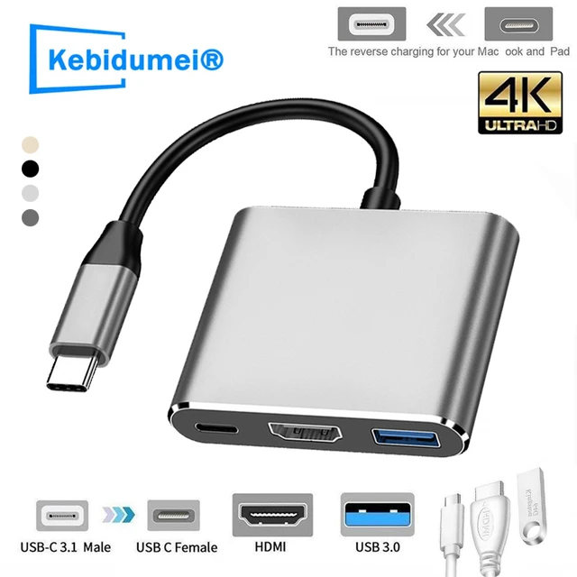 3-in-1 Type C to HDMI Multiport Adapter, Type C Hub with USB 3.0 + USB-C  Charging Port - Digital Converter Compatible for TV and Nintendo Switch 