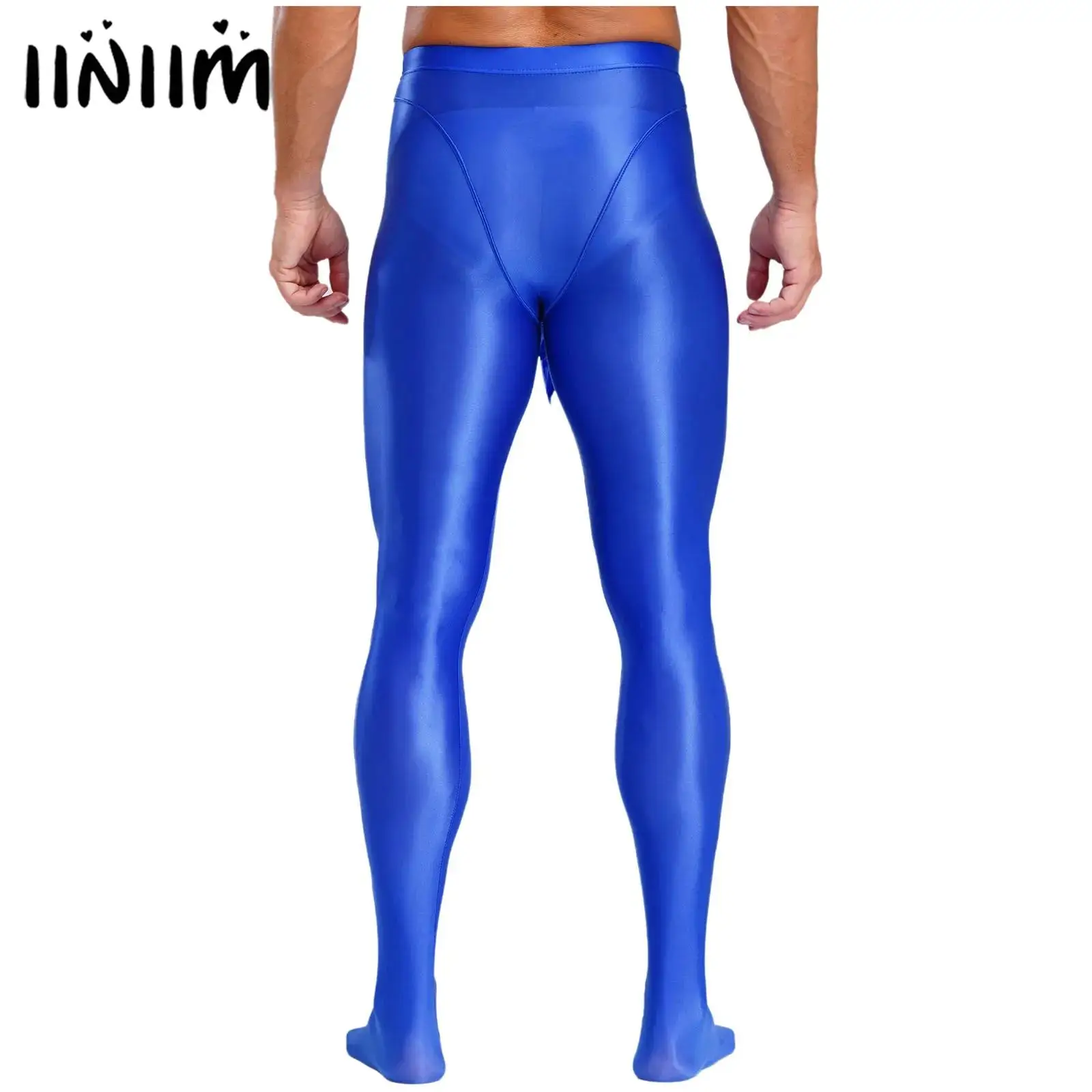Mens Lingerie Sexy Sheer Pantyhose Stocking Bulge Pouch Footed Tights Glossy Silky Stockings Dance Yoga Workout Underwear Pants