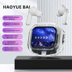 Wireless Bluetooth Earbuds with Smart Touch & Color LCD Screen - HIFI Noise Reduction Stereo Sound (White)