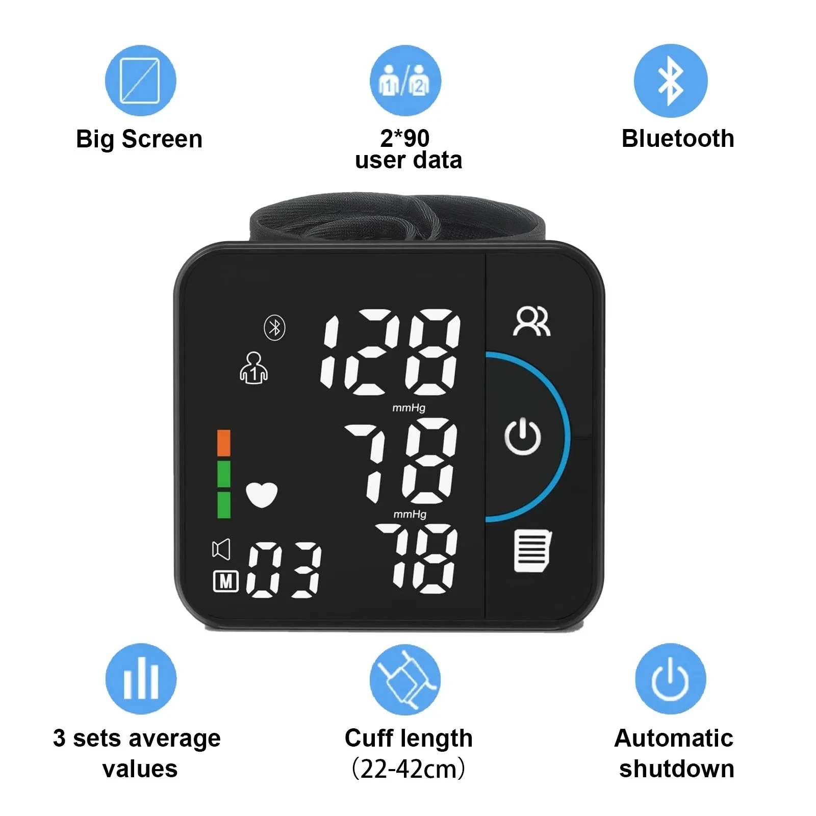Bluetooth Voice Wrist Blood Pressure Monitor USB Rechargeable Large Display Tonometer Digital Sphygmomanometer baumanometer 2