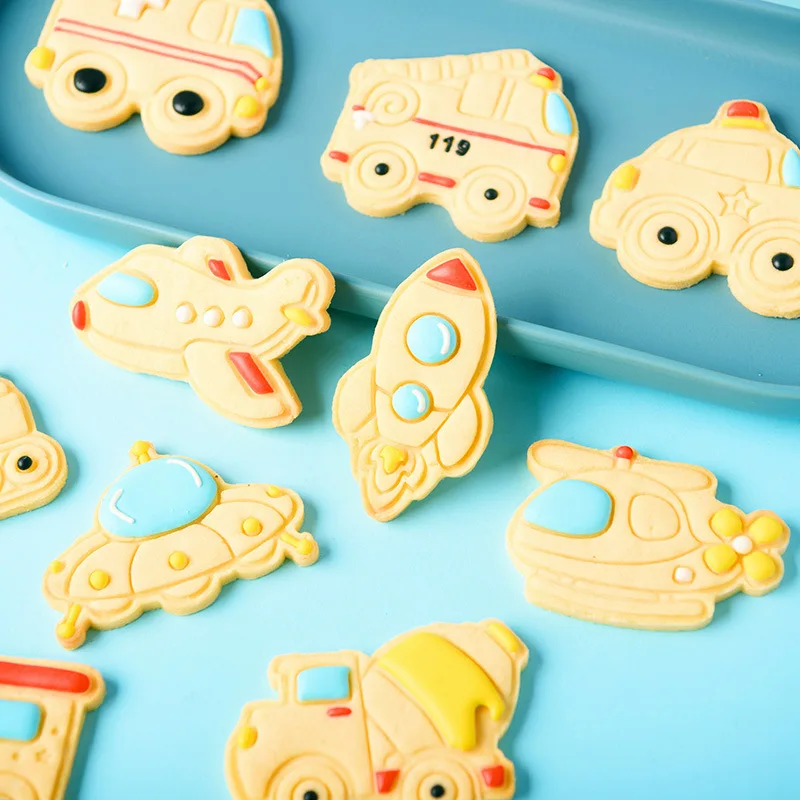 Cartoon Police Car Helicopter Cookie Cutter Children DIY Traffic Car Ambulances Ship Fondant Biscuit Mold Cake Decoration Tools