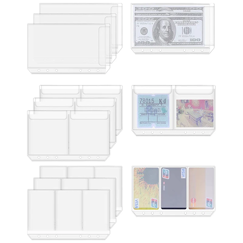 A6 Binder Pocket Cash Budget Envelope 6-Hole Transparent Waterproof PVC Folder Bag Fits 6 Ring Buckle Folders