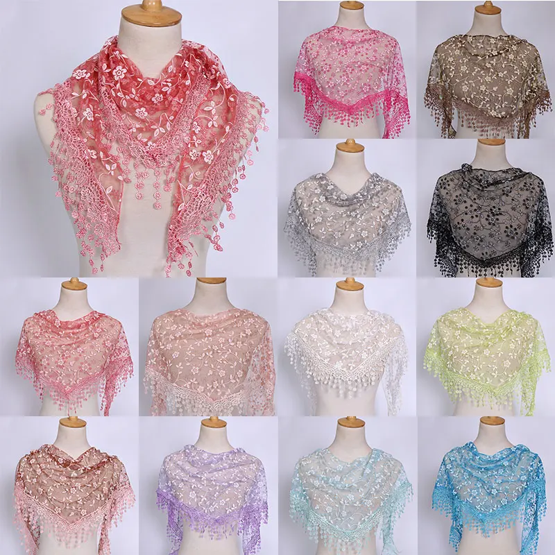 

Fashion Triangle Wrap Lady Shawl Flower Lace Scarf Female Baby Tassel Shawls Scarves Spring Summer Photo Props Women Accessories