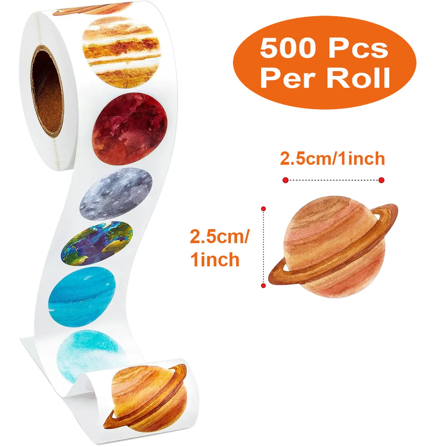 Stationery stickers 500Pcs/Roll Solar System Colored Planets 2.5cm/1.0'' Space Knowledge Learning