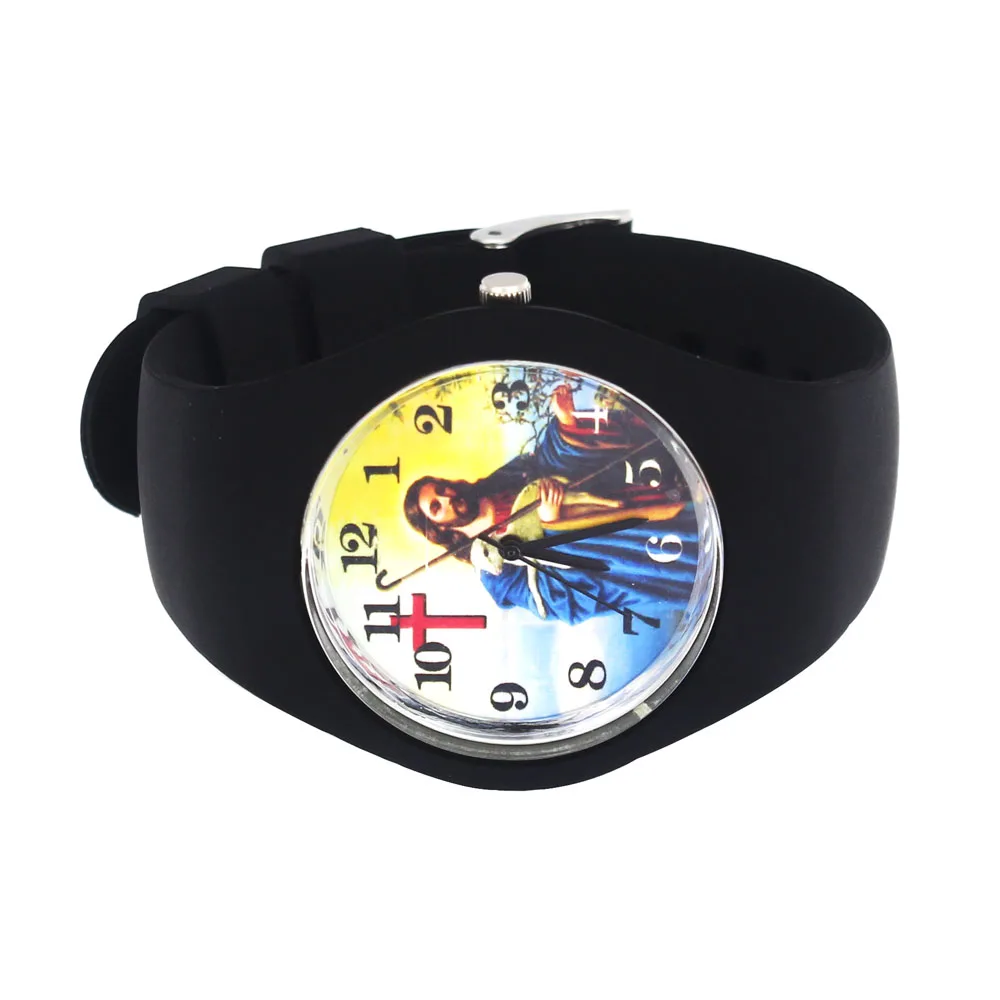 Jesus Christ Shepherd Cross Easter Day Christmas Gift Fashion Women Men Sport Silicone Strap Analog Quartz Wrist Watch 4