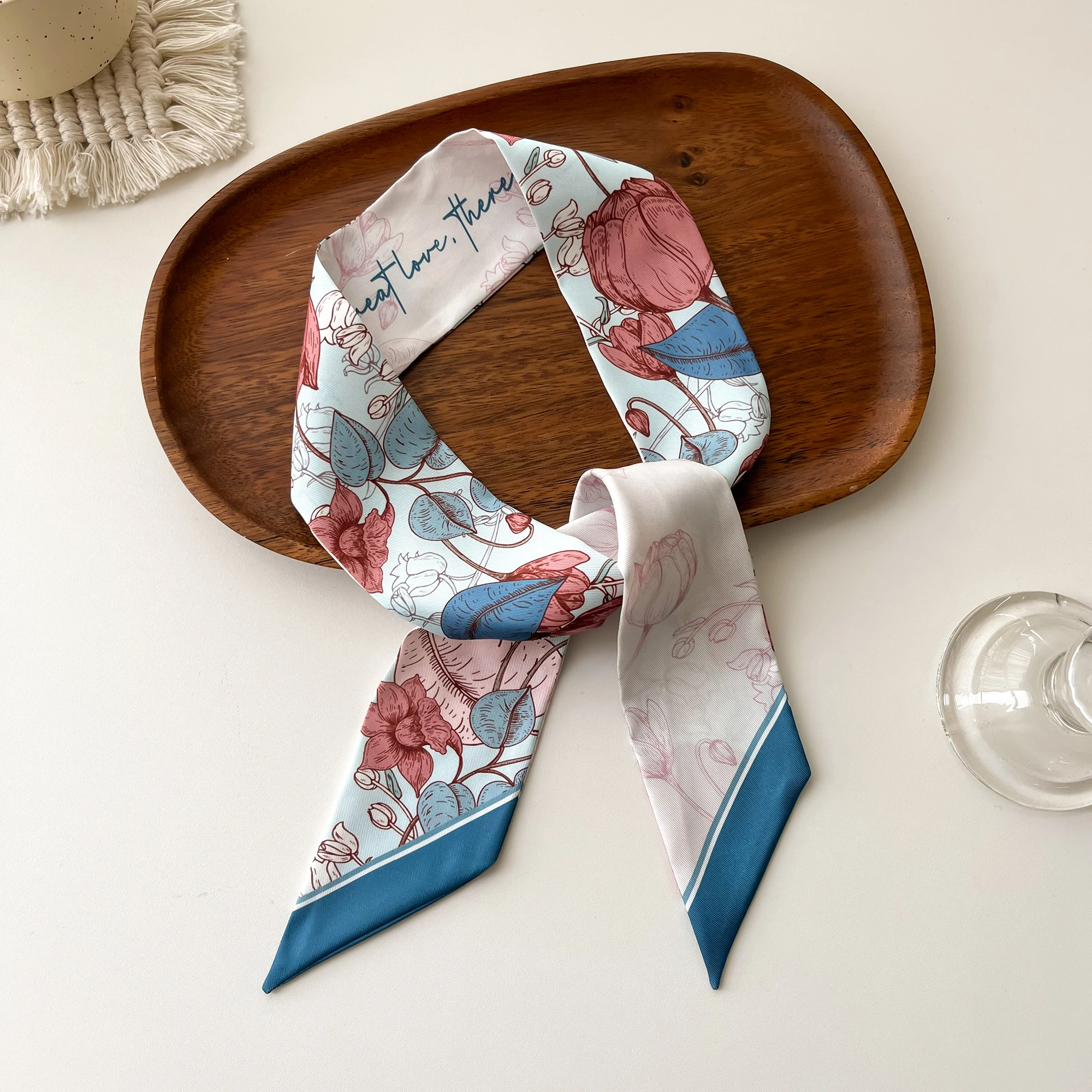 Europe 2024 Fashion New National Style Small Nroken Flower Women's Decorative Twill Binding Bag Handle Silk Scarf Ribbon Scarf 4