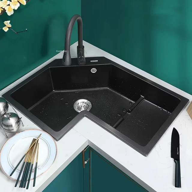 Modern Home Corner Kitchen Sinks Creative Kitchen Accessories Dish Drainer  Sink Special-shaped Washbasin Black Large Single Sink - AliExpress