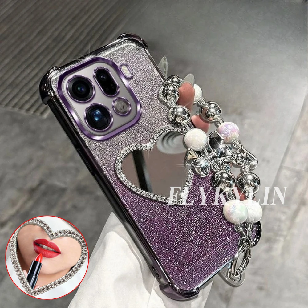Love Mirror Anti-Drop Protective Shell with Sparkling Powder and Bracelet