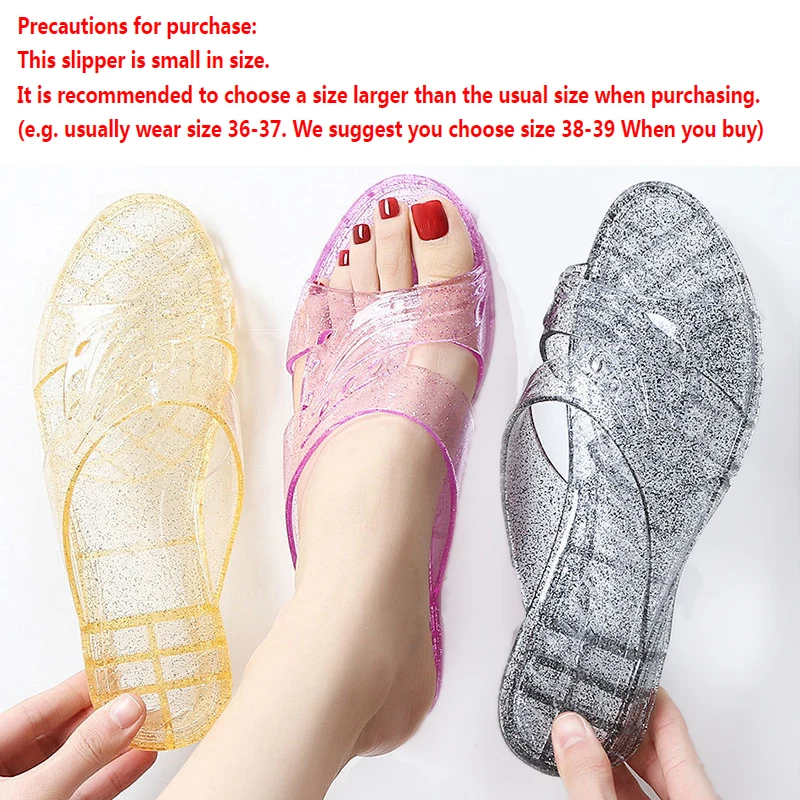 Women's Translucent Jelly Slides 2022 New Women's Sandals Summer Jelly  Shoes Flat Slippers Flip