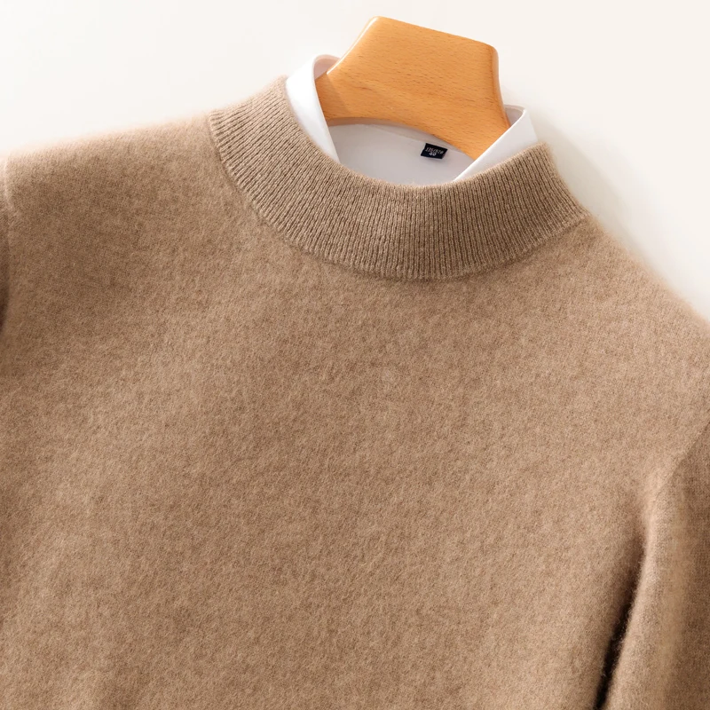 Fall/Winter New Wool Pullover Sweater Cashmere Shirt Men's Semi-high Neck Long Sleeve Loose Knitted Bottom Shirt 3