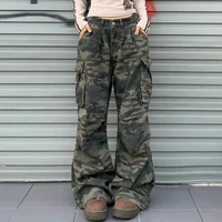 Women Y2K Camouflage Cargo Jeans Vintage High Waist Hip Hop Wide Leg Pants Female Street Wear Baggy Straight Denim Trouser 1