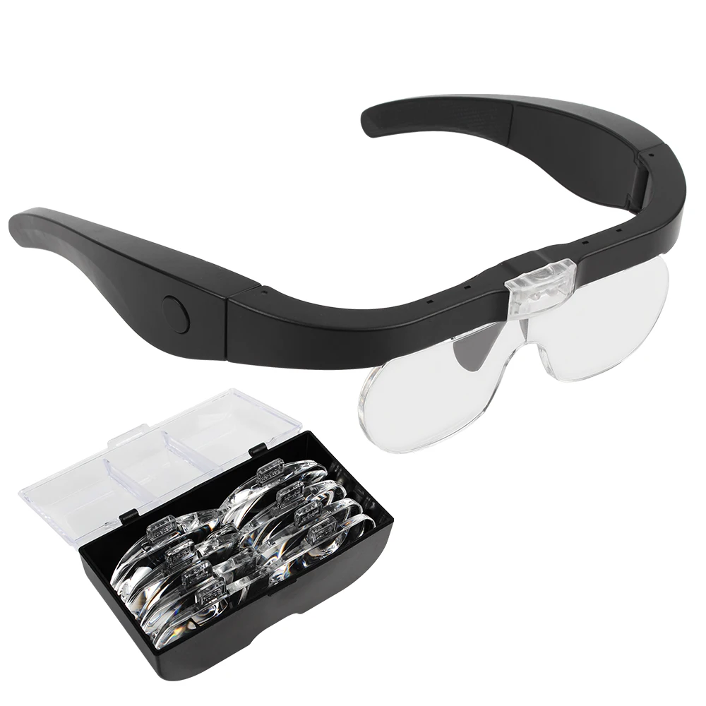 Magnifying Glasses Head-mounted For Reading Watchmaker Repair Magnifier USB  Rechargeable With LED Light 1.5X 2.5X 3.5X 5.0X