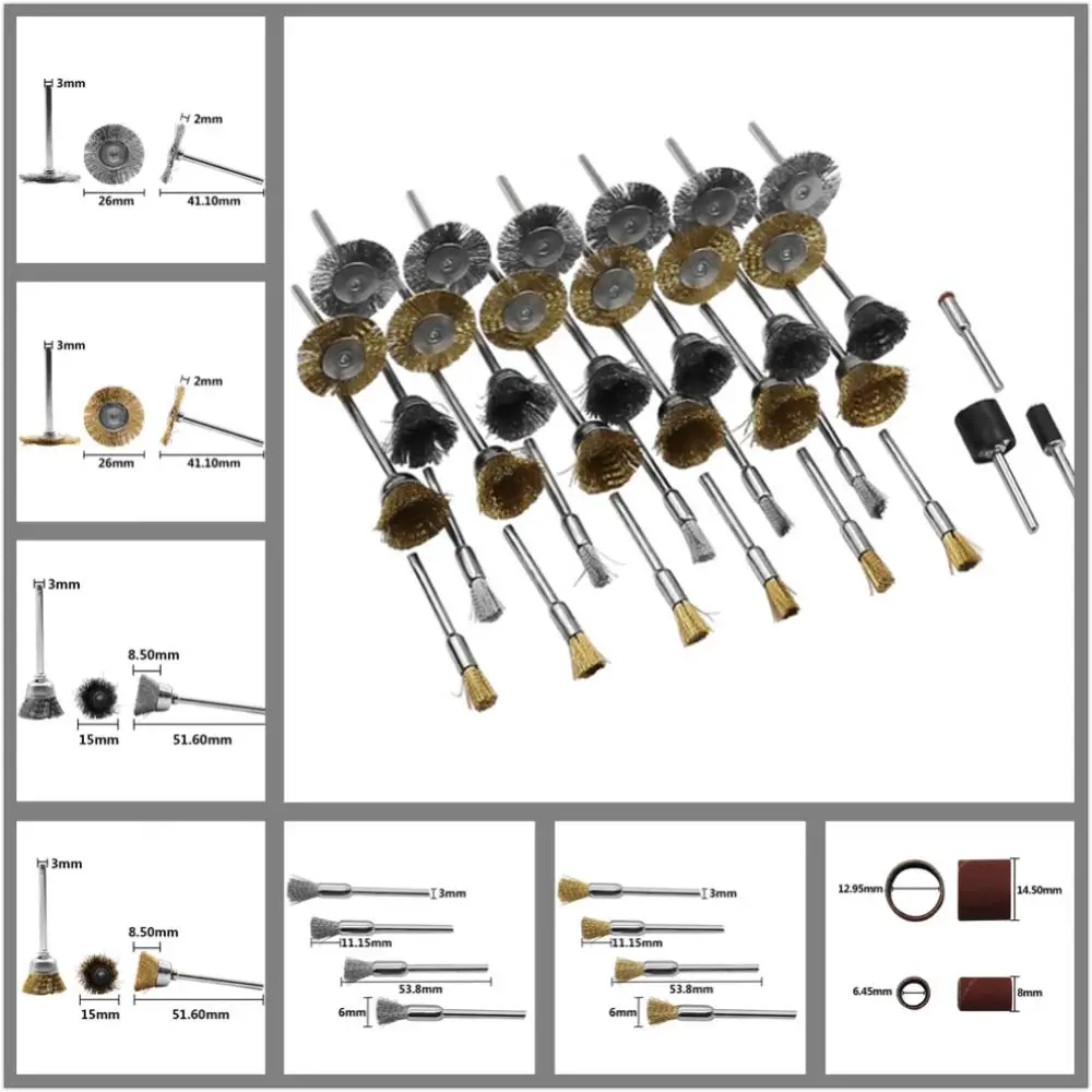 15Pcs Brass Brush Steel Wire Wheels Brushes Electric Drill Rotary Tool Polishing Dremel Rotary Tool Metal Rust Removal Brush Set 2