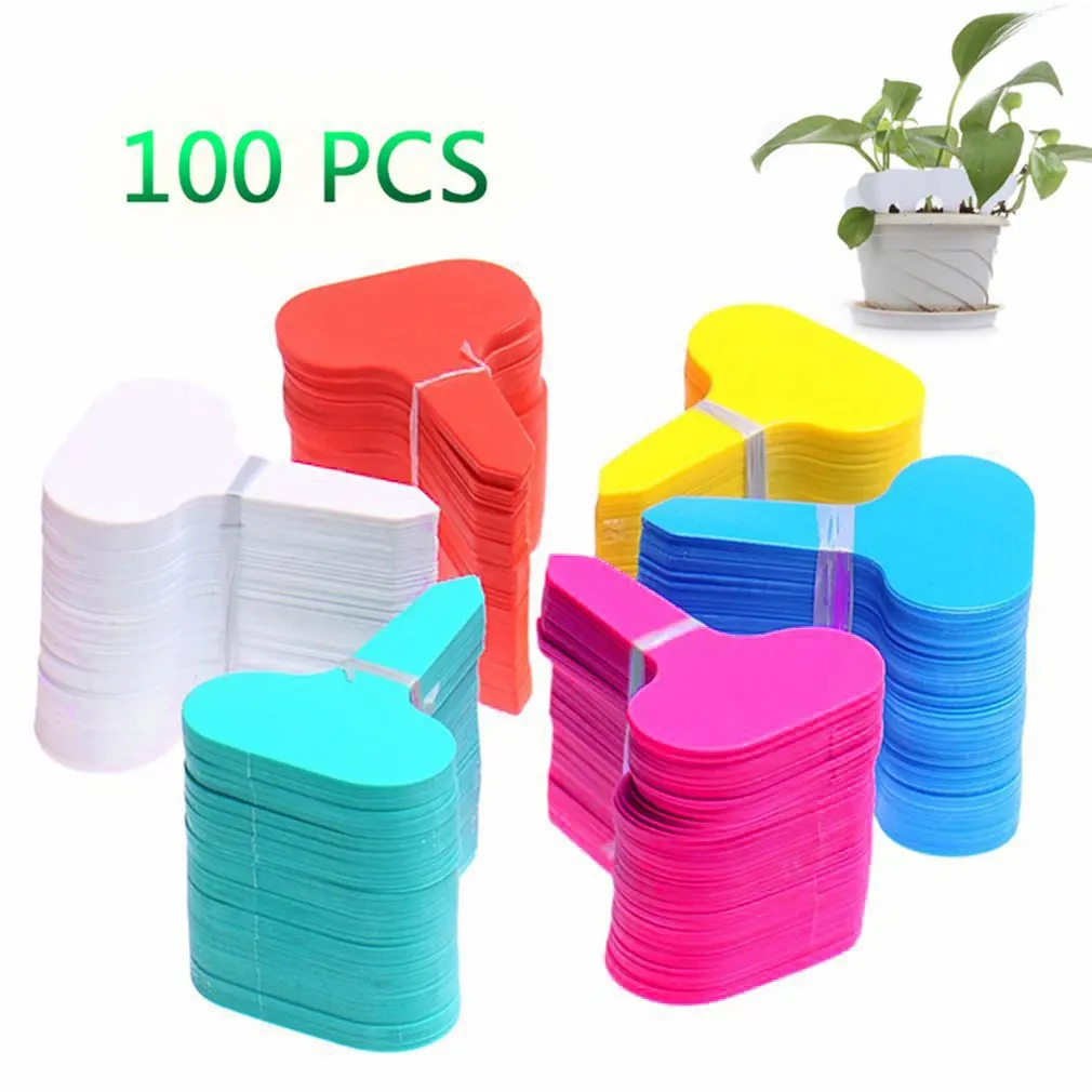Colorful 100Pcs Plastic T-type Garden Tags Ornaments Plant Flower Label Nursery Thick Tag Markers For Plants Garden Decoration