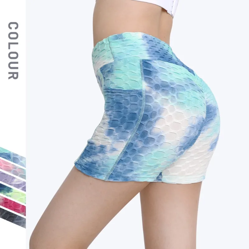

Bubble Yoga Pants Women's High-waisted Hip Lift Tight Yoga Shorts Pocket Tie Dye Peach Butt Fitness Pants