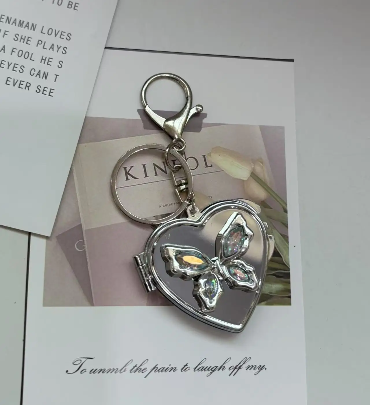 Butterfly Love Double-Sided Folding Portable Makeup Mirror Keychain Pendant