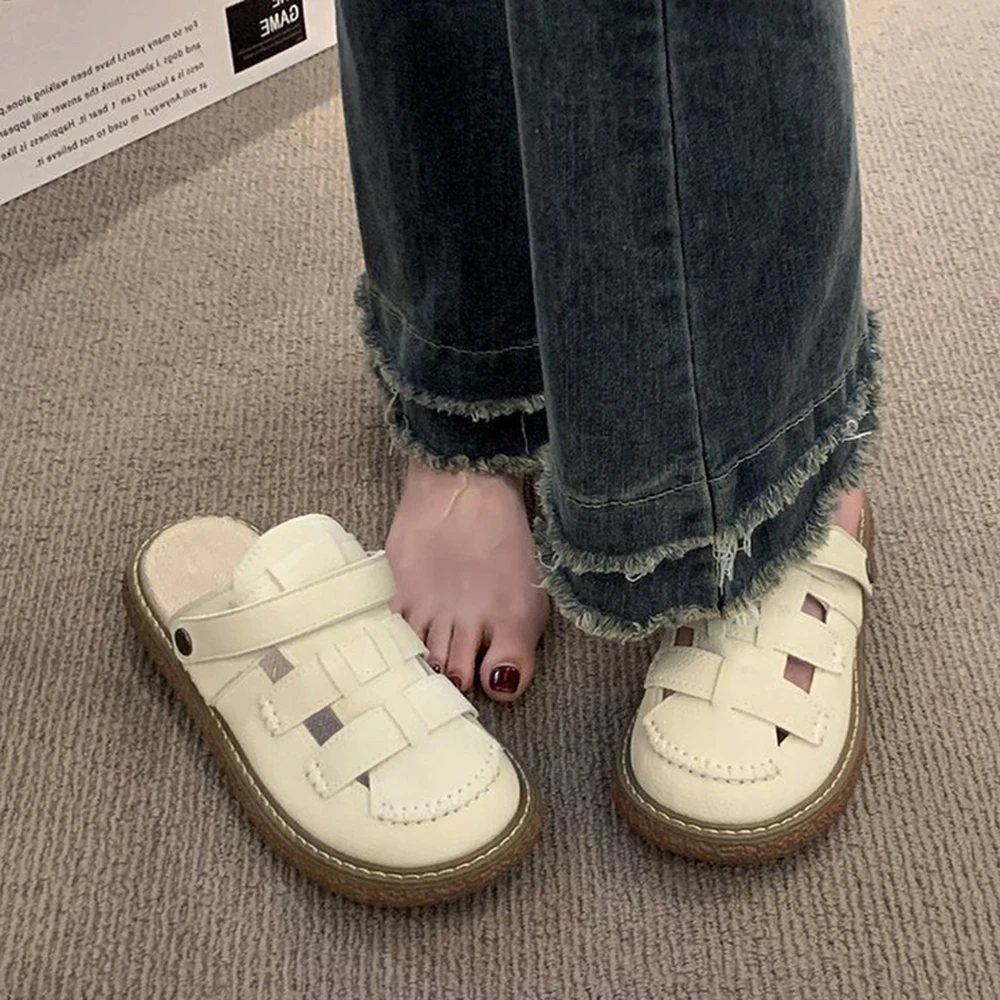 

Сандалии женские из натуральной кожи, летняя уличная одежда, шлепанцы на толстой подошве, пляжные римские сандалии-гладиаторы, пещера, 2023