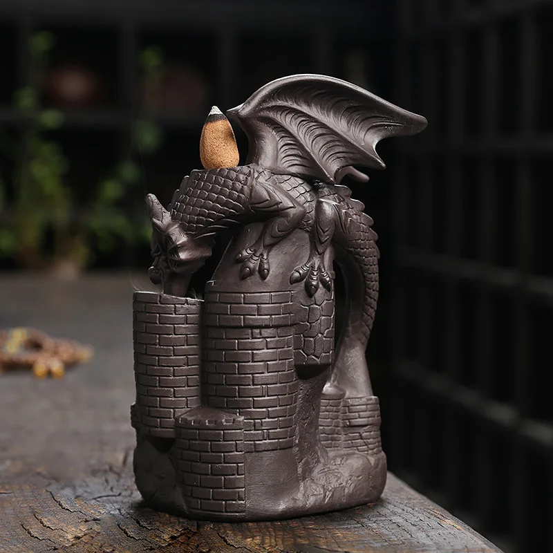 Purple Sand European and American Winged Dragon Candle Incense Stove Creative European Castle Backflow Incense Stove Handicrafts