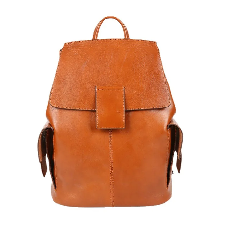 

Genuine Leather Women Backpack Flap Cover Solid Casual Bags