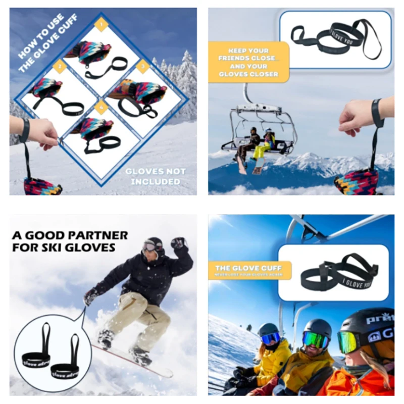 Ski Handle Strap Ski Snowboard Accessories 2/4pcs Ski Glove Wrist Strap Glove Holder Sport Strap Elastic Wrist Leash for Snowboard Ski Mountaineering Outdoor Sports