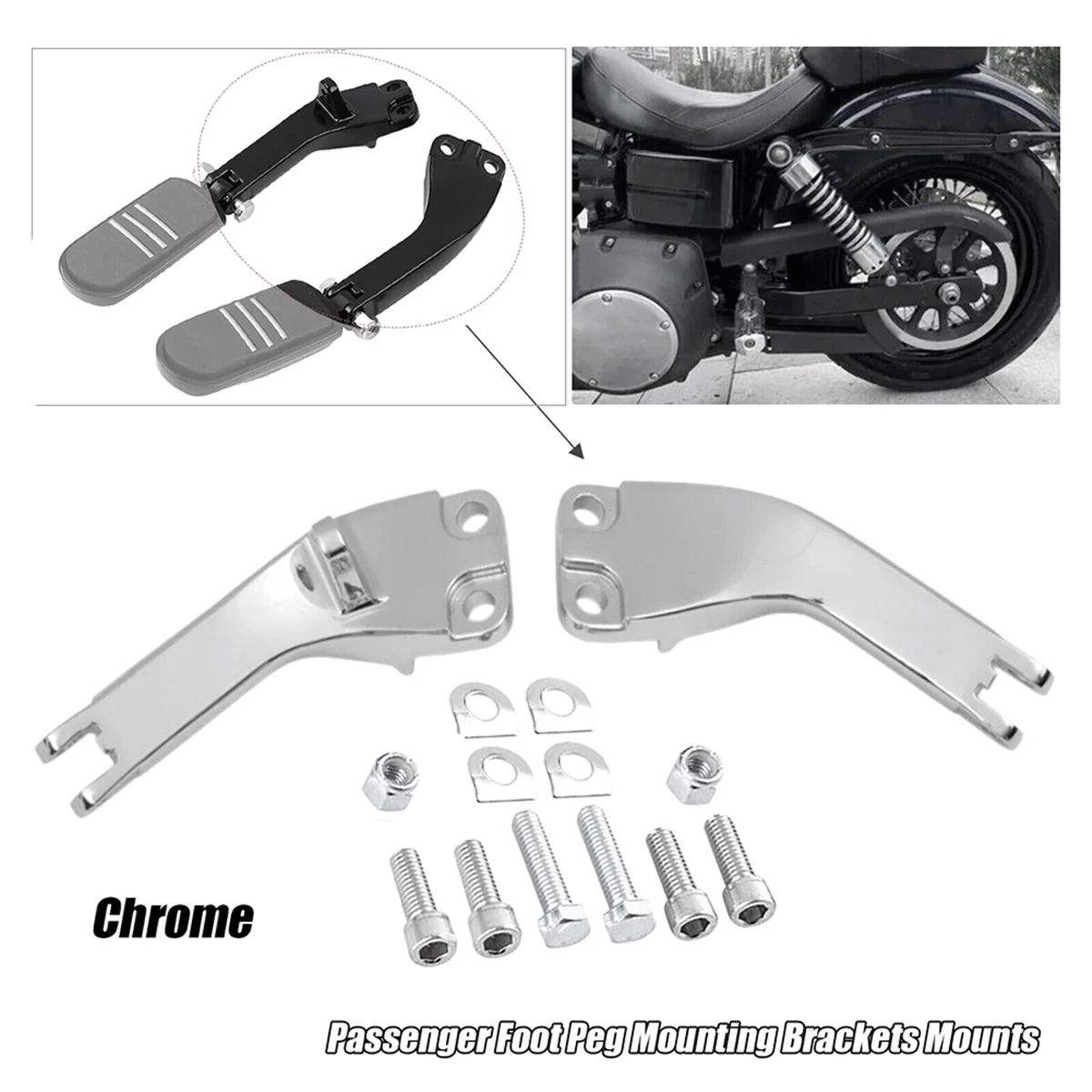 

Хромированный кронштейн для крепления пассажирских ножек для Harley Dyna Super & Wide Glide