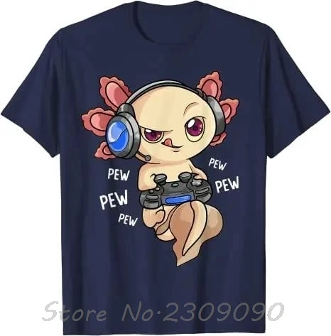 Axolotl Gaming Jungen Mädchen Kawaii Anime Videospiel Pew Gamer Baumwolle T-shirt Unisex Tops Tees Übergroßen T-shirt männer Kleidung – Detail 10