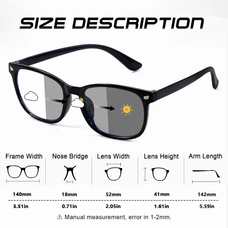 CRIXALIS Photochromic Classic Vintage Square Sunglasses For Men Running Outdoor Sunshine Eyeglasses Black Frame UV400 - Image 3