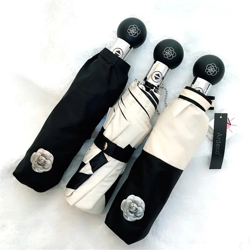 Windproof Automatic Folding Umbrella Rain Women Umbrellas For Men Black Coating Parasol Luxury Anti UV Three-fold Sun Umbrella