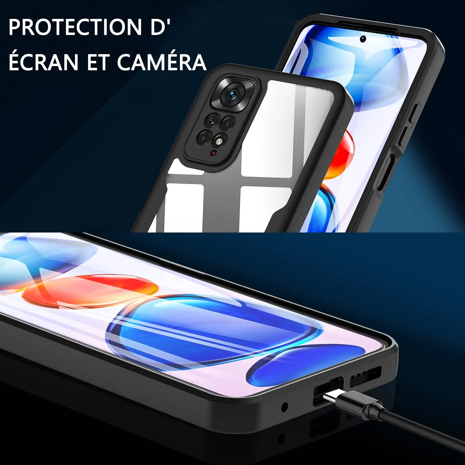 Coque Portefeuille + 2 Verres Trempés Pour Xiaomi Redmi Note 12 Pro/11/12C - Bleu à Motifs - Neuf