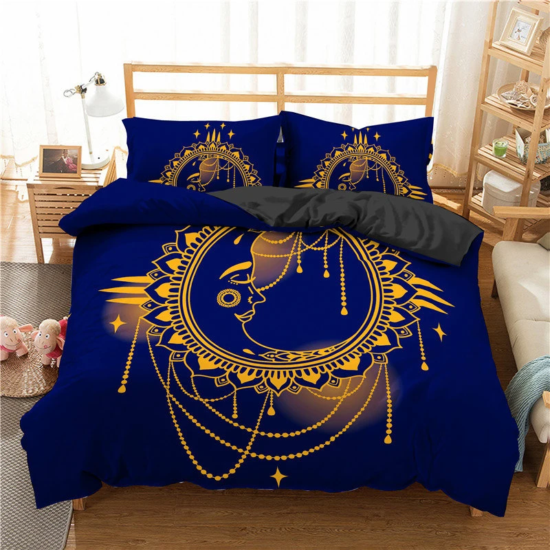 bed sheets Bohemian Mandala Duvet Cover Golden Sun And Moon 3D Print King Queen Bedding Set Microfiber Dreamcatcher Quilt Cover Pillowcase pillow sham