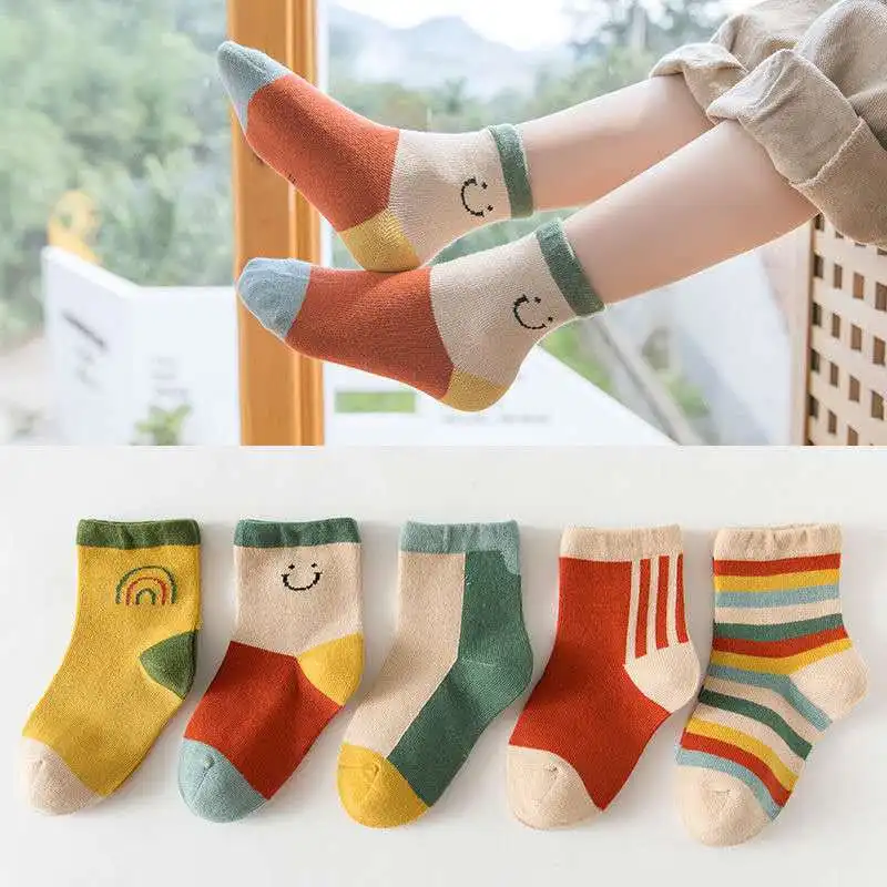 5 paires/lot chaussettes mignonnes pour bébé fille, chaussettes d'automne  en coton à rayures arc-en-ciel pour enfant en bas âge garçon chaussettes  pour enfant de 1 à 12 ans - AliExpress