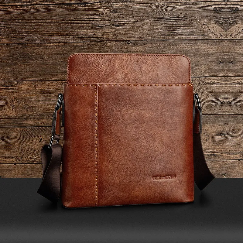 Genuine Leather Daily Casual Shoulder Bag for Men Small Dark Brown Vintage Messenger Bag Men's New Fashion Design Sling Bags