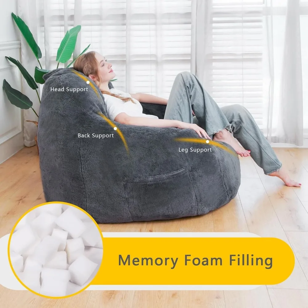 Giant Bean Bag Chair, Bean Bag Sofa with Armrests, Chairs for Adults Stuffed Memory Foam Storage Non-Slip, Removabl