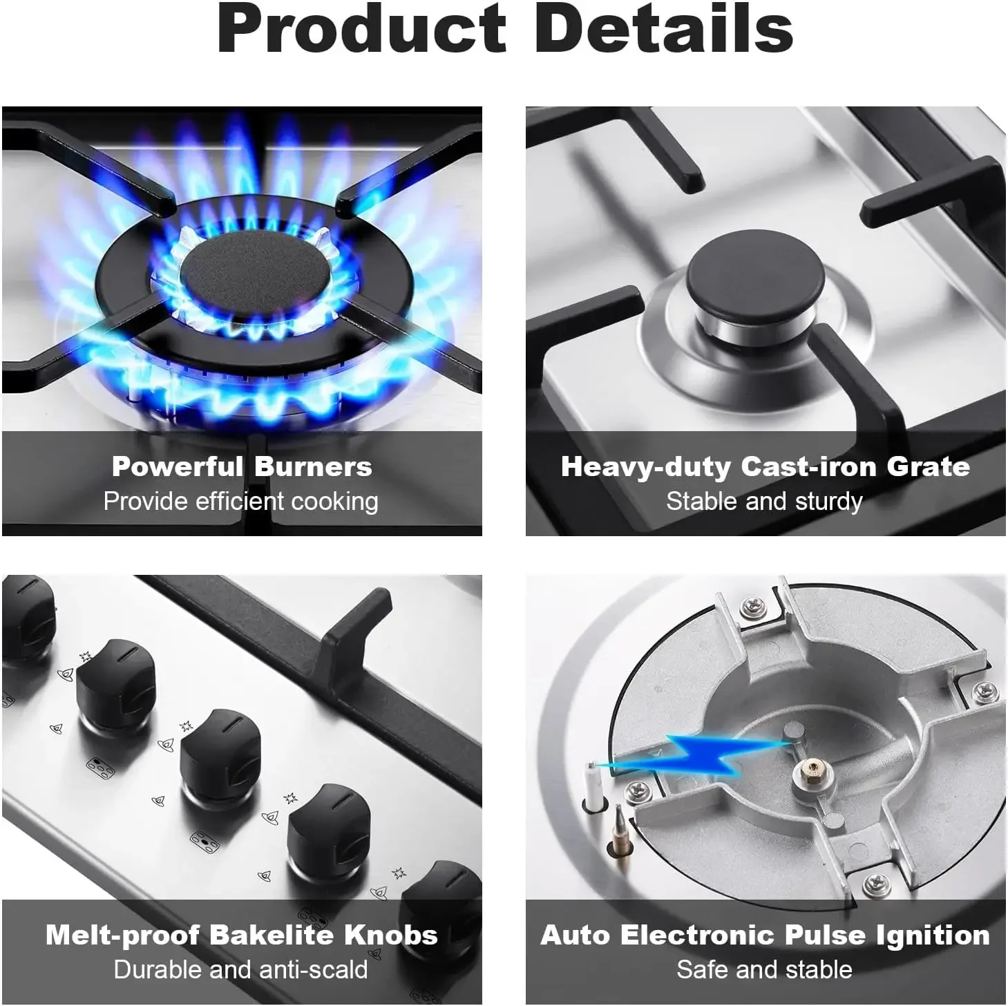 36 Inch Gas Cooktop, 5 Burner Gas Stove Top Total 34,588 BTU, Built-in Stainless Steel 36 Inch Gas Hob with Thermocouple Protect 5