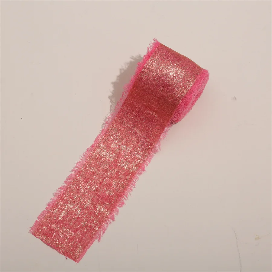 Luxurious Frayed Edged Satin Ribbon with Bronzing - 5 Yards for Elegant Crafts & Special Occasions