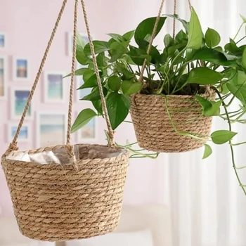 Mir de rangement pour plantes en macramé, jardinière de jardin, ULde jute tissée, porte-pot de fleurs intérieur et extérieur, cintres pour plantes, maison D, 1 ensemble 1