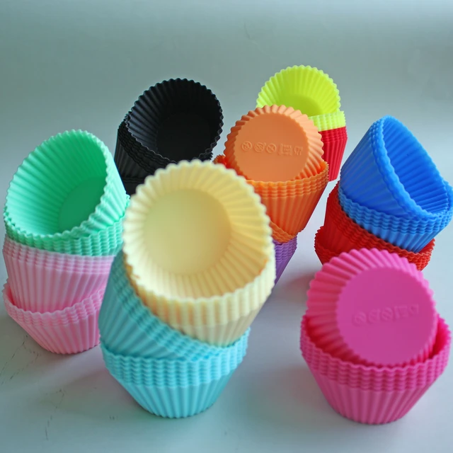 Silicone Cupcake Moulds, Multicolour Shape ( Round, Rose, Star, Heart) Pack  of 8