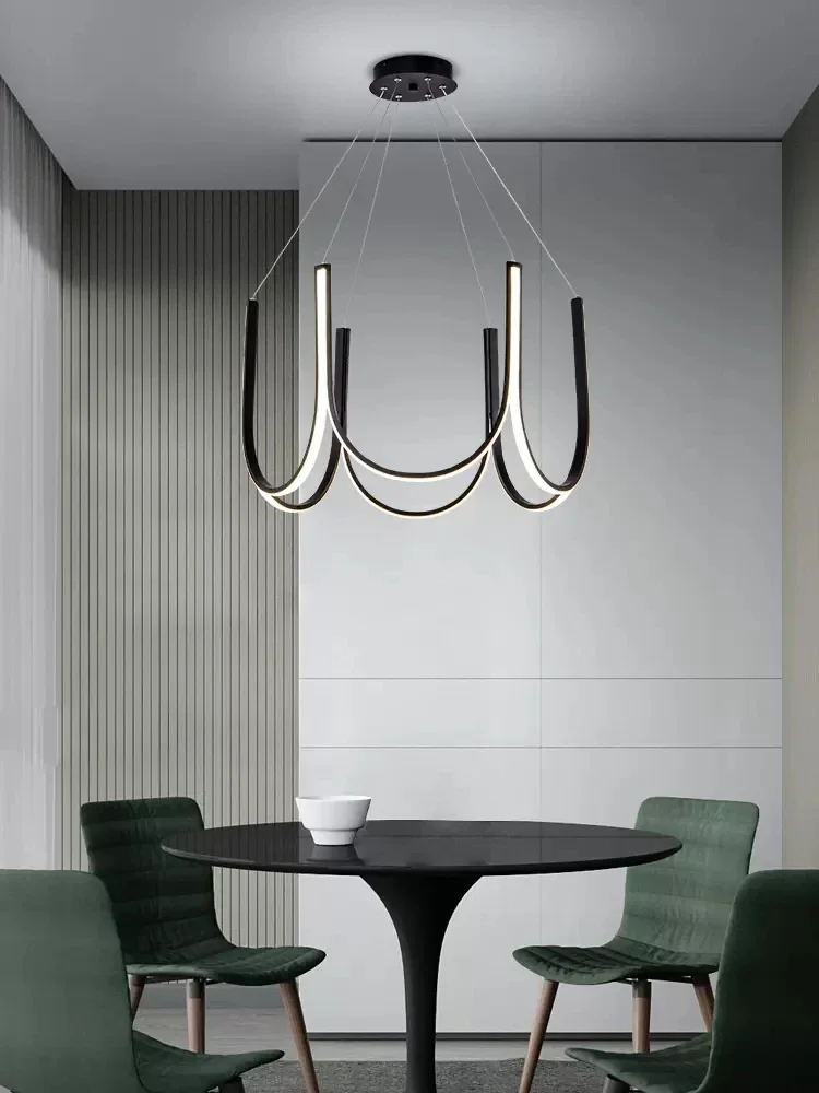 Modern Chandelier Nordic Minimalism Hanging Lamp LED Droplight Aluminium Pendant Light for Home Decor Living Room Lustre